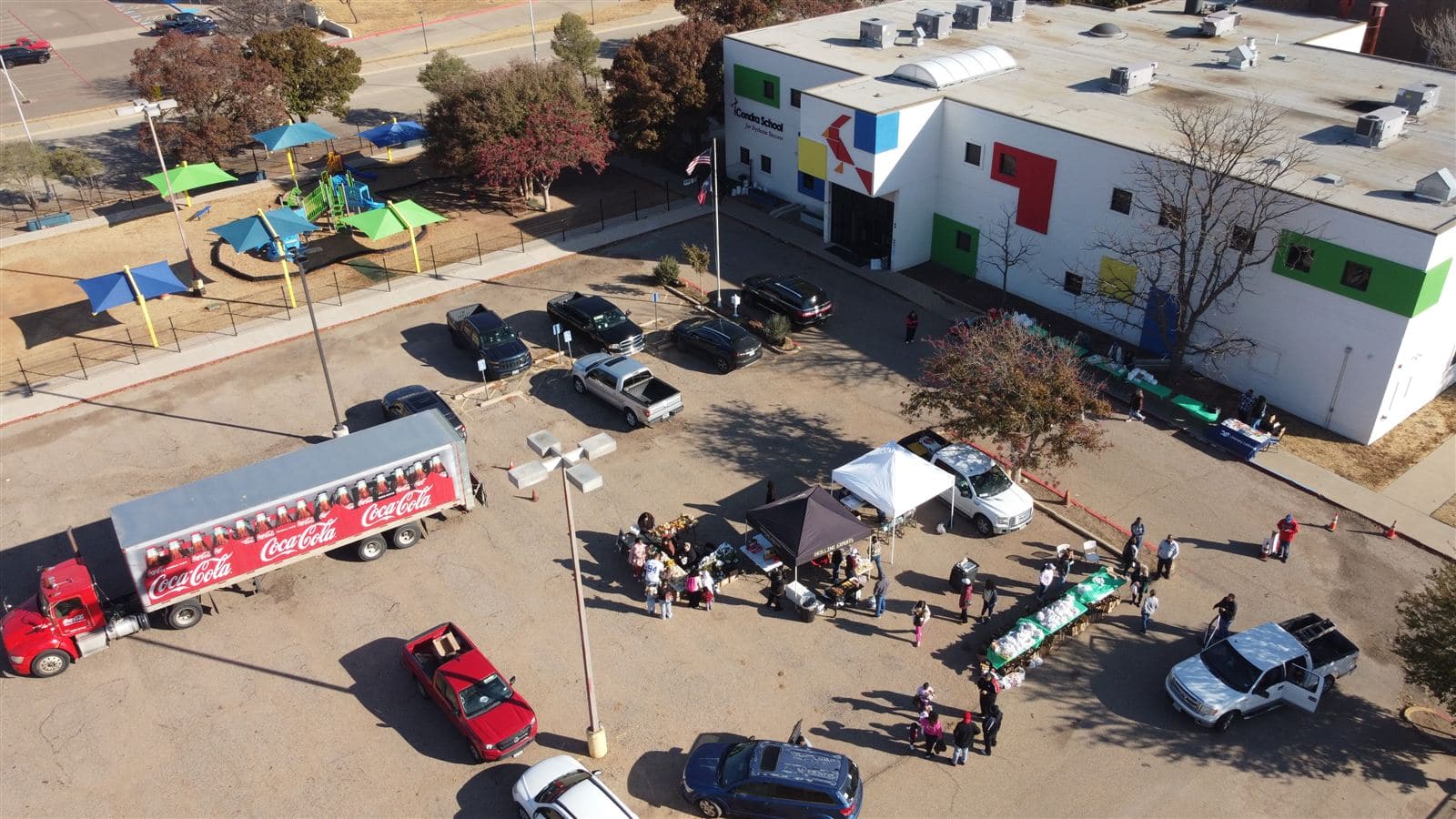 Overhead view of Heart for the Holidays 2025 in the Condra School parking lot