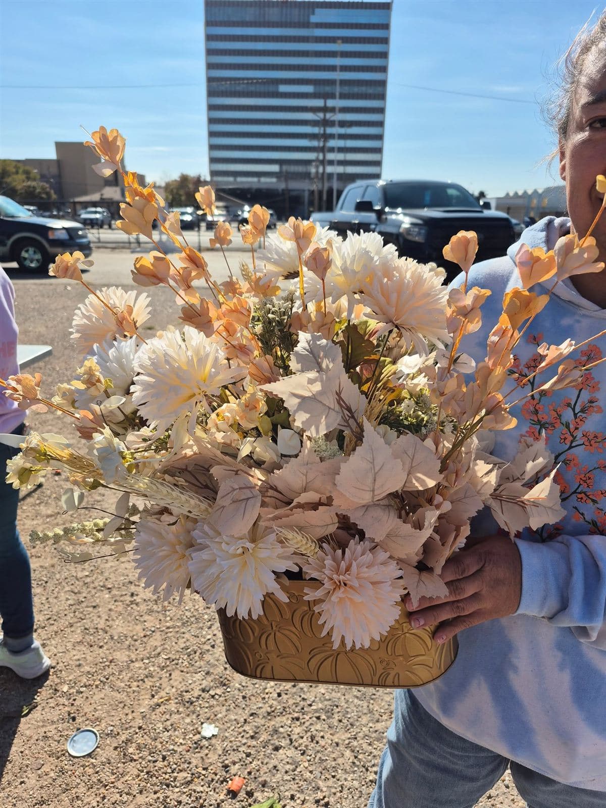 A close-up of a cream flower arrangement